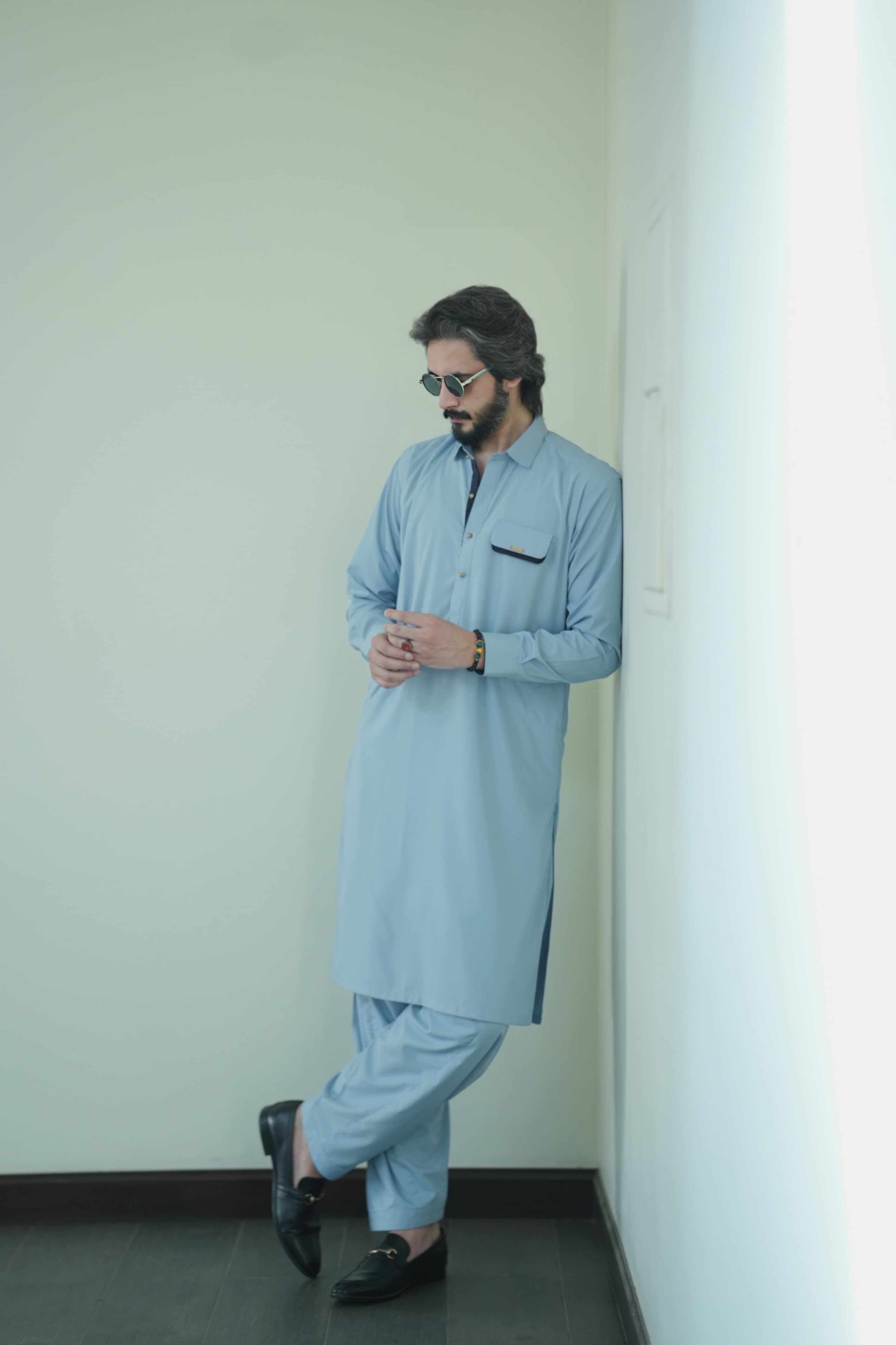 Pastel Blue Kameez Shalwar