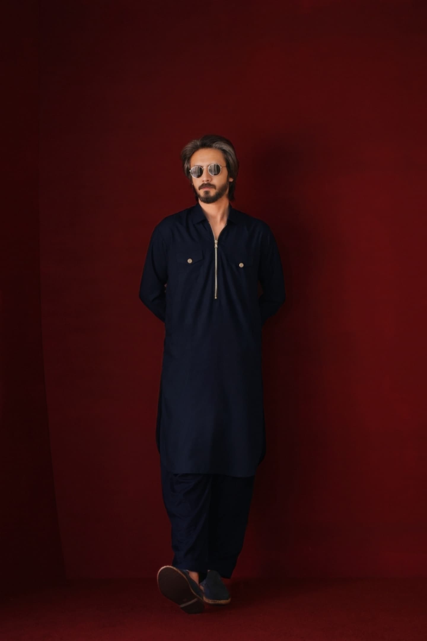 Blue Zip Neck Kameez Shalwar