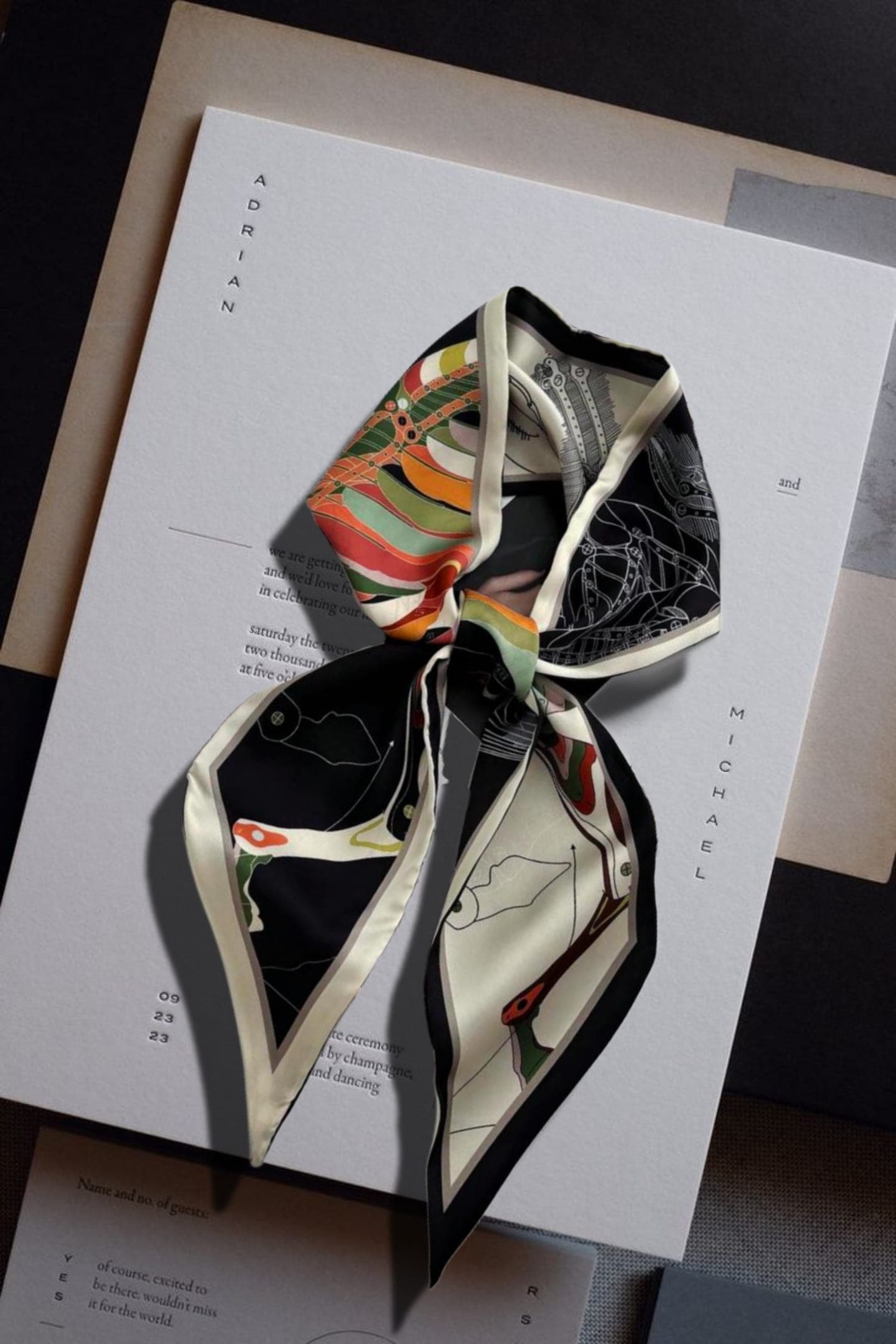Noir Flora Silk Scarf