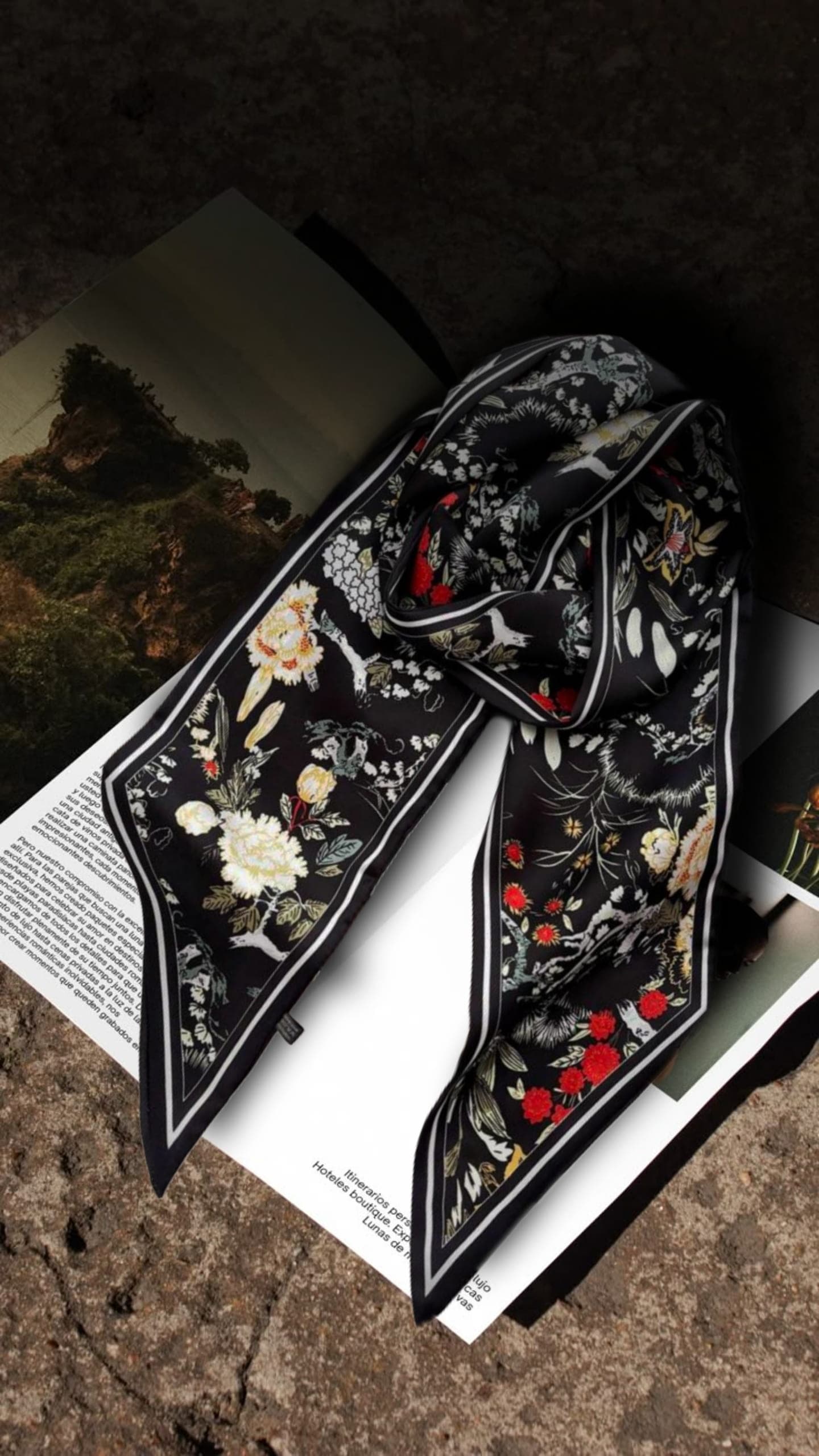 Midnight Bloom Silk Scarf