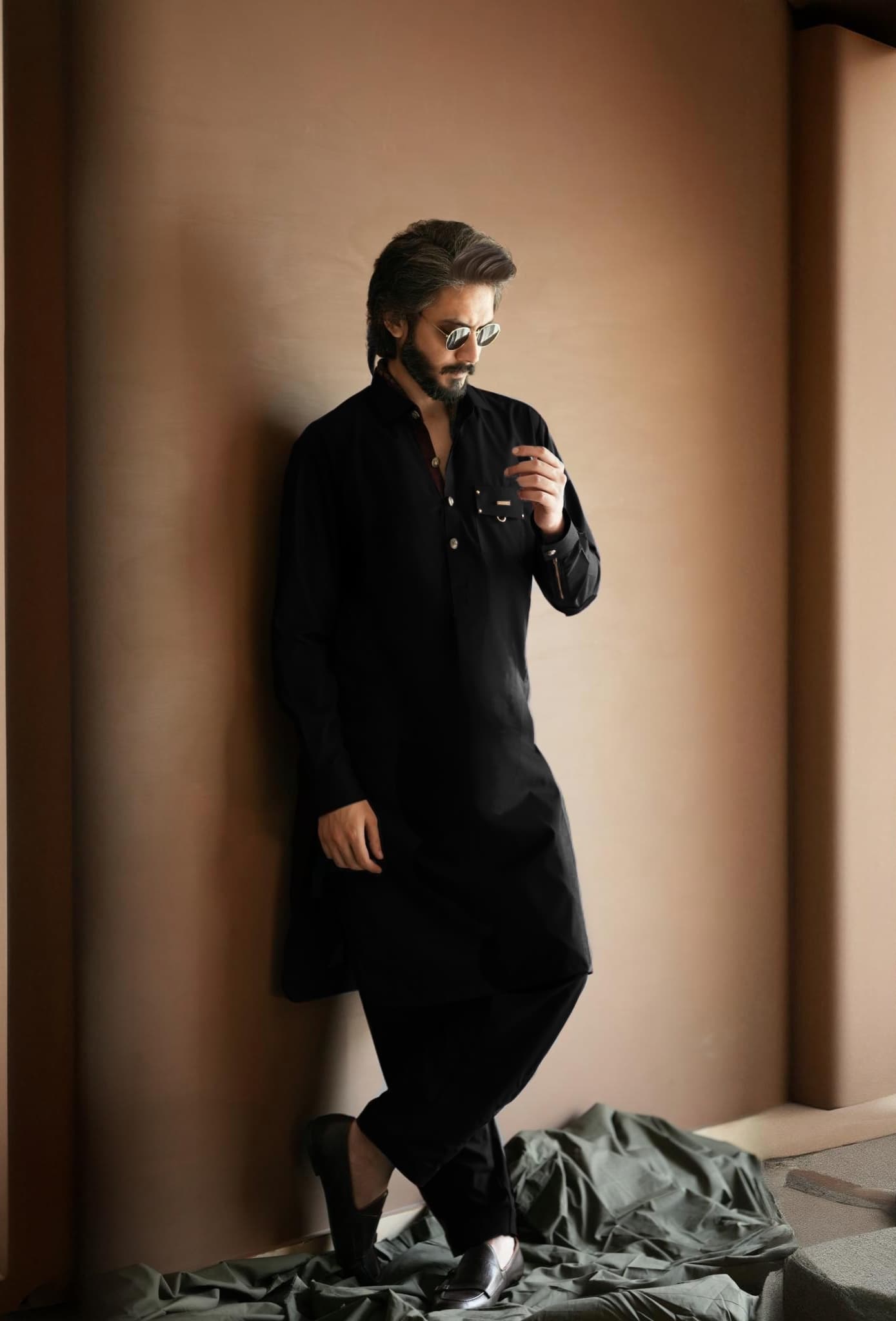 Jet Black Kameez Shalwar